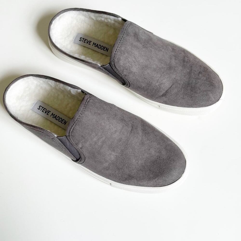 Steve Madden Grey Faux Suede Fleece Lined Slip On Zima Sneaker